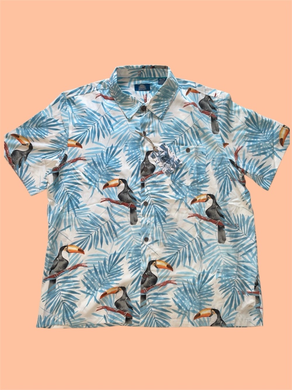 Havana Jim Tropical Blue Toucan Print Men's Button Down Shirt